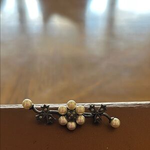 Pearl Floral Accent Brooch - Marcasite and White Pearls